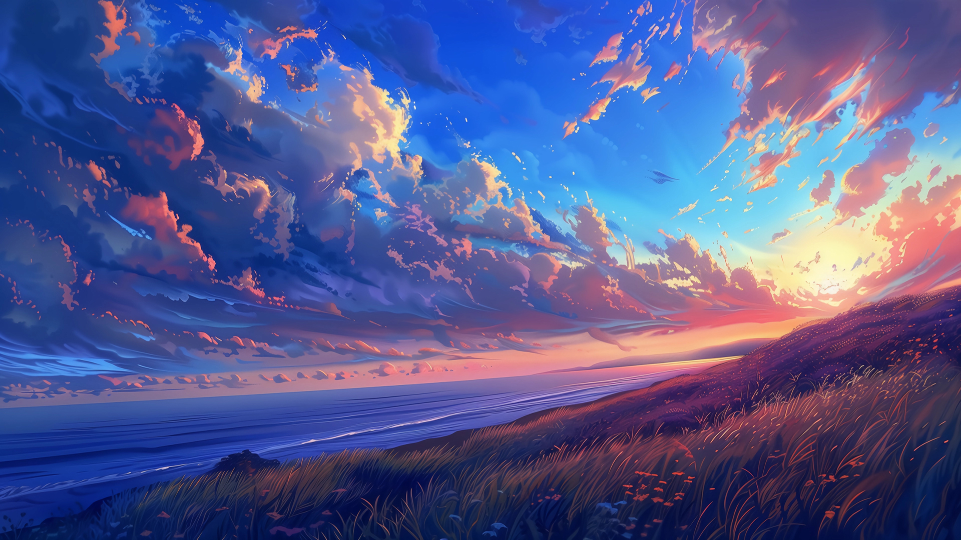['晴空落日 唯美风景 高清桌面壁纸']