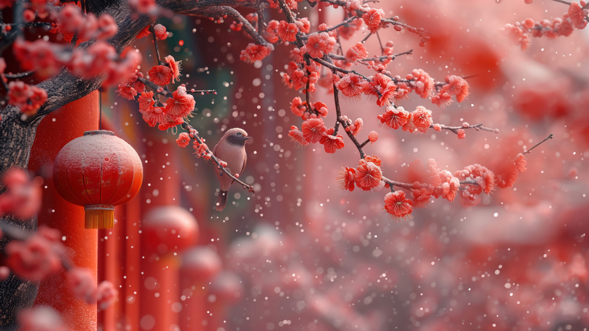 ['2025春节 新年 蛇年 红色灯笼 雪花 喜庆高清壁纸']