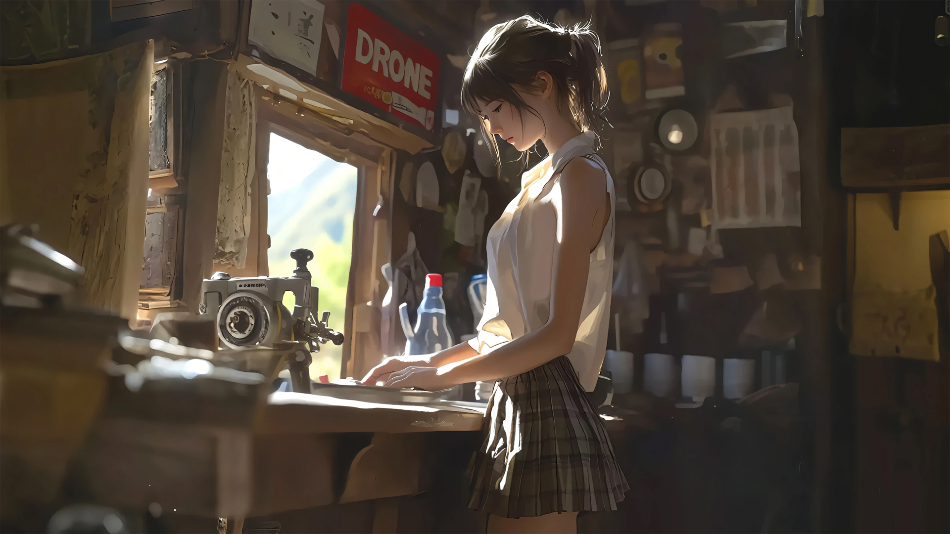 ['复古风格 缝纫机 动漫少女 桌面壁纸']