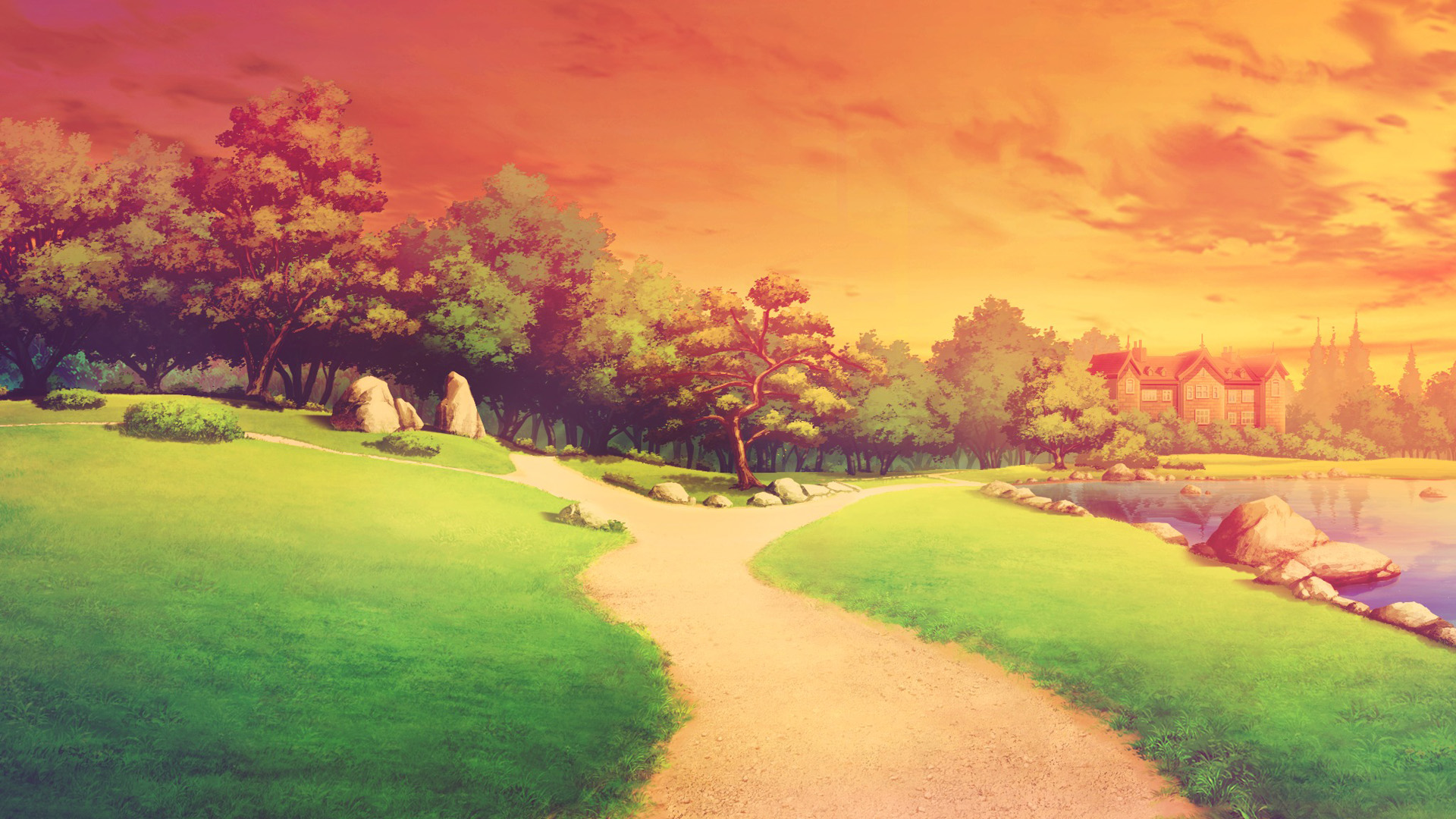 ['自然风景 夕阳 卡通 动漫壁纸 高清 手绘 二次元 唯美']