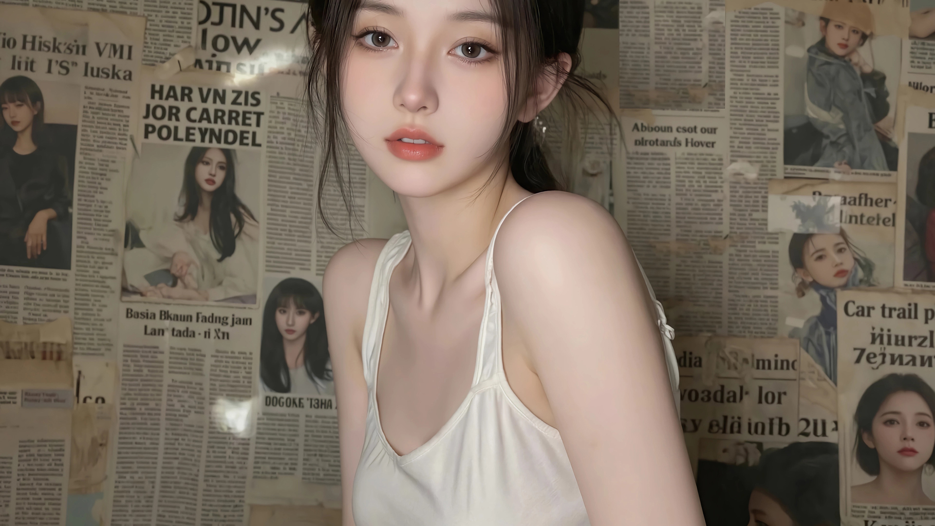 ['报纸墙 可爱美女 动漫壁纸 电脑桌面']