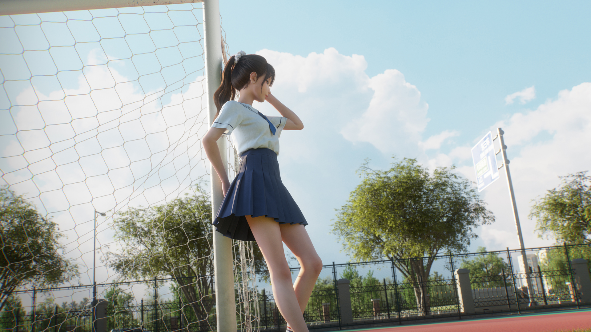 ['校园动漫 足球运动 马尾辫女孩 高清壁纸']