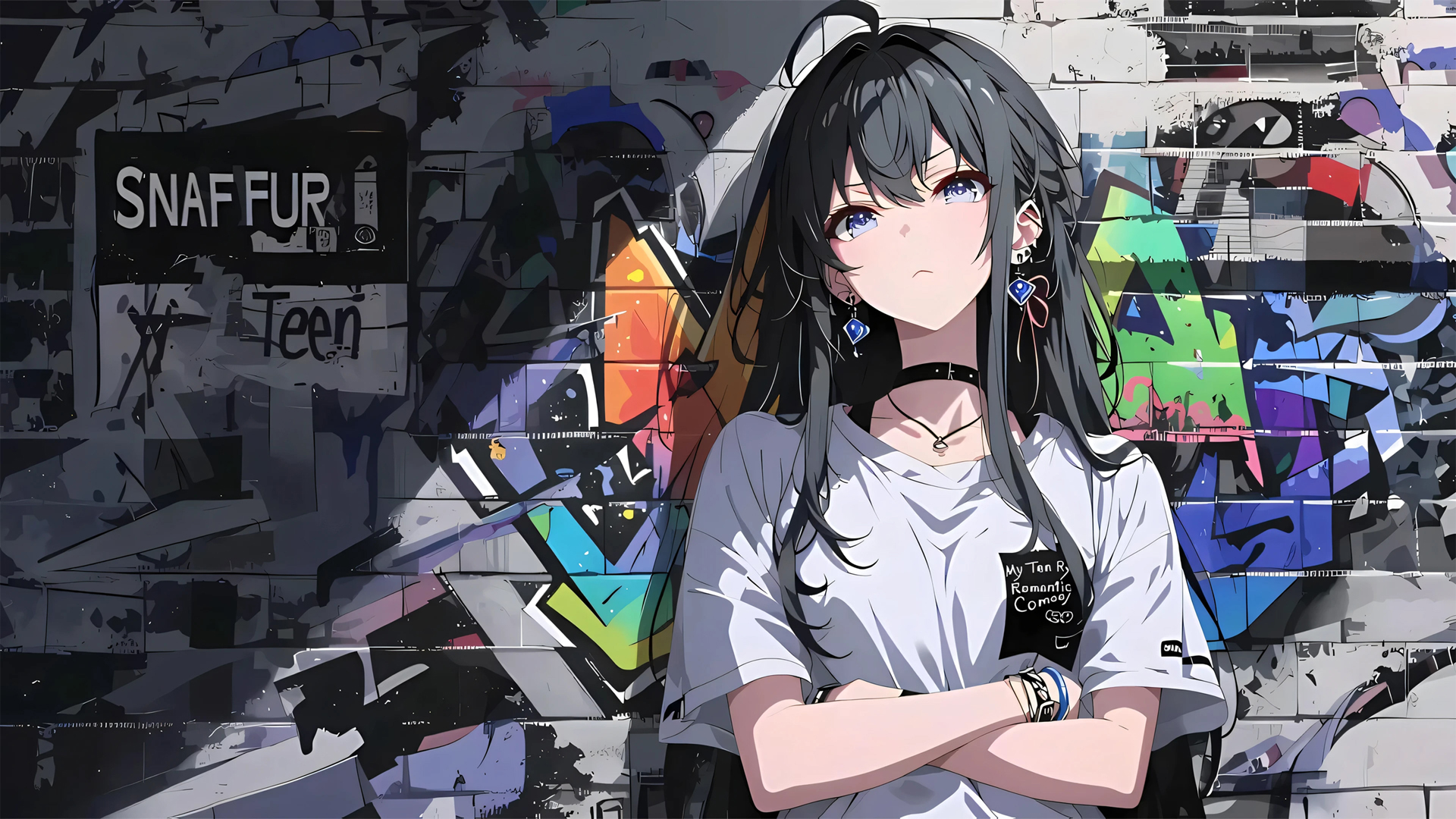 ['街头涂鸦墙动漫少女4K电脑壁纸高清下载']