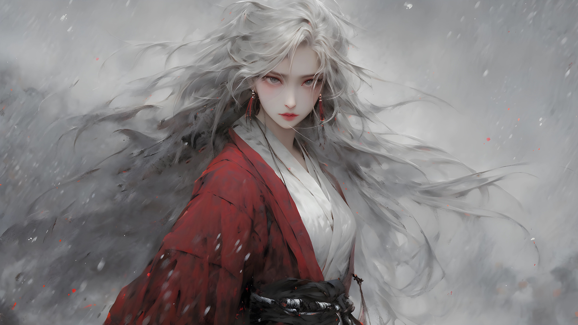 ['红衣 古风 女生 长发 动漫 立绘 汉服 壁纸']