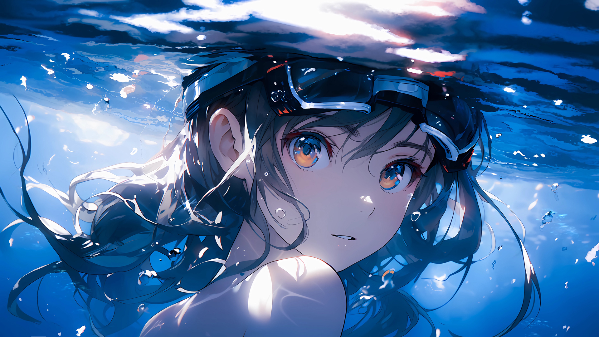 ['动漫女孩 水下 壁纸 高清 背景图 可爱']