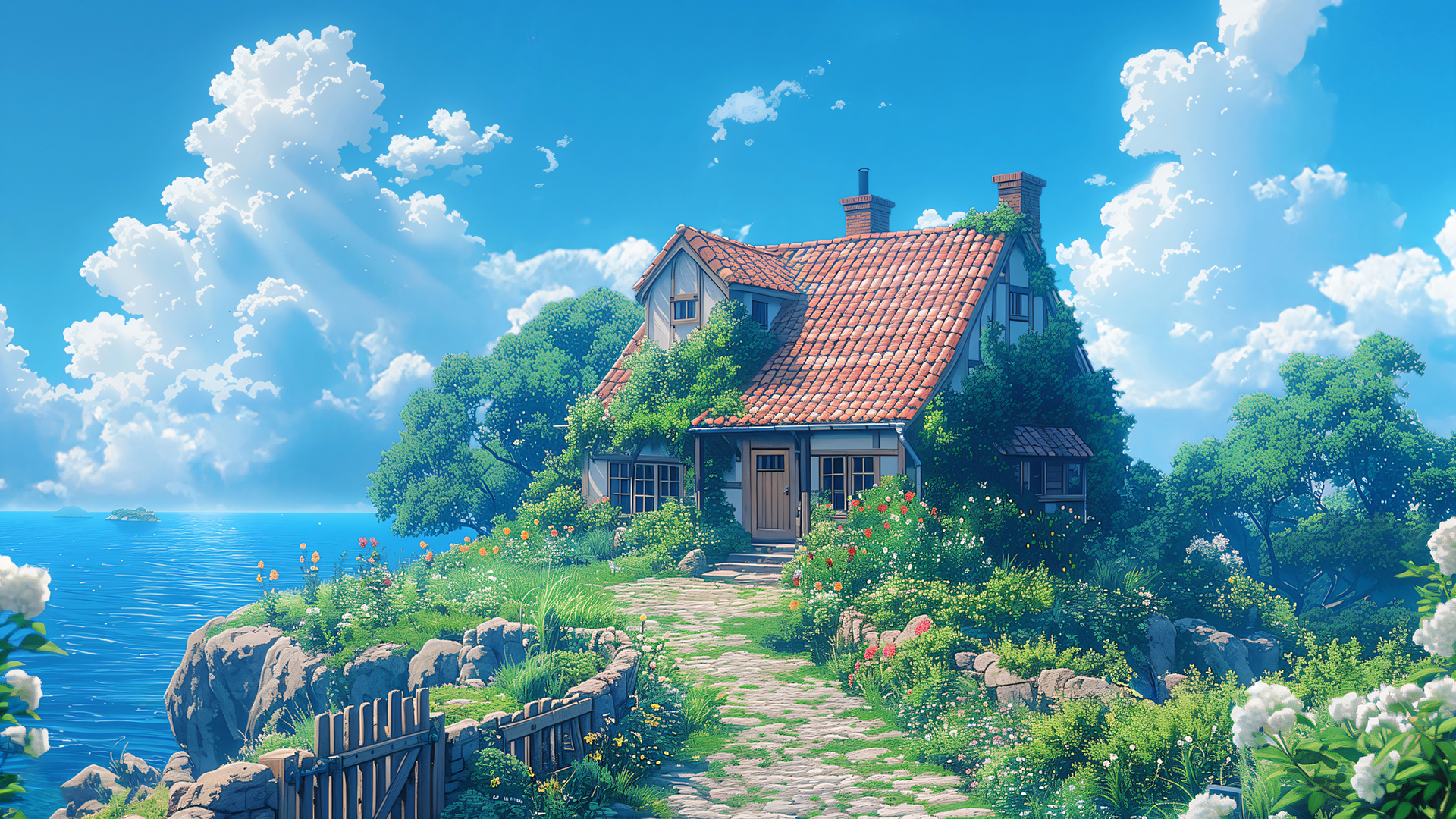 ['海边 小屋 风景 壁纸 清新 海景 设计 房屋']