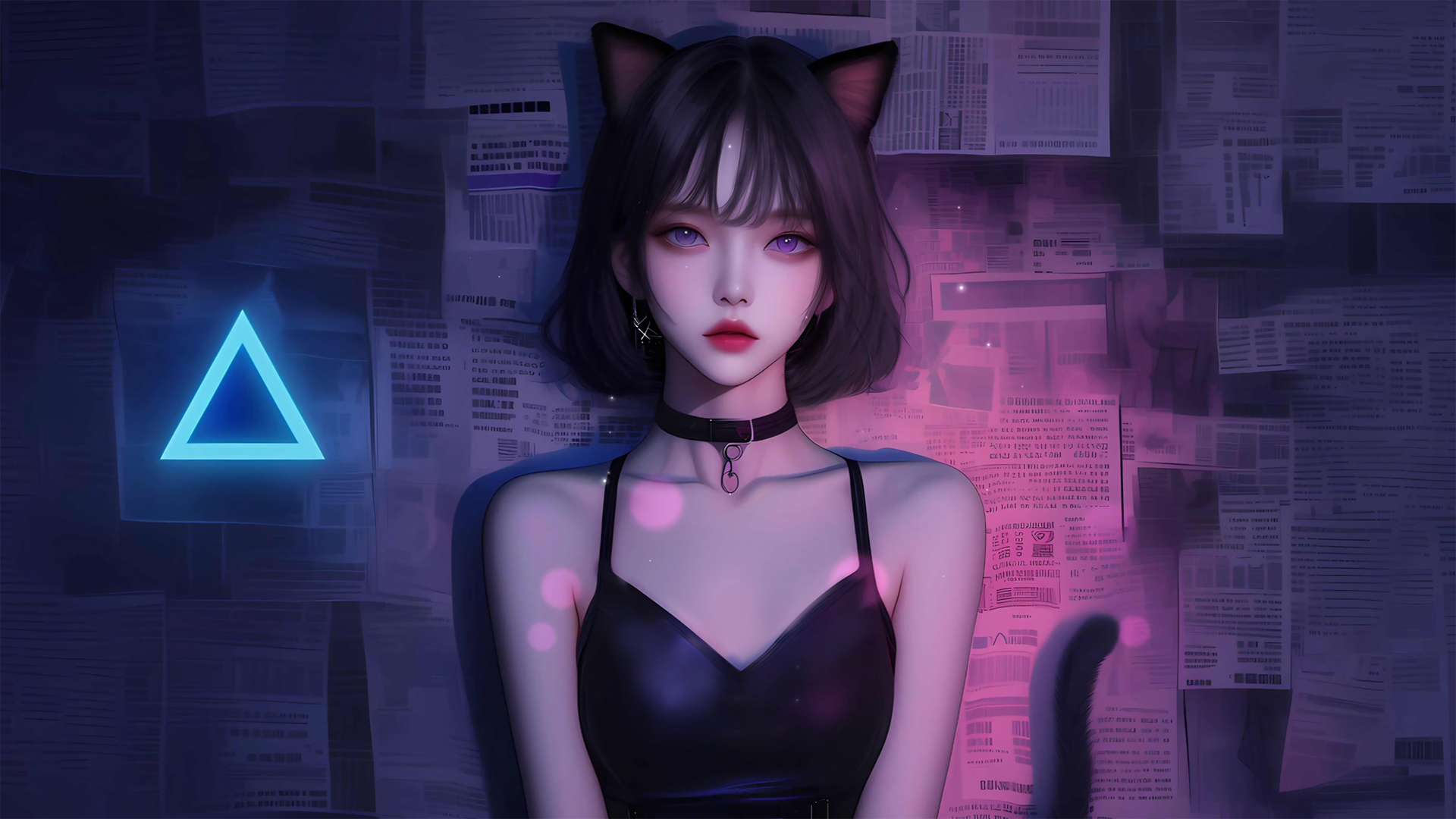 ['兽耳少女 短发 猫尾巴 动漫壁纸']