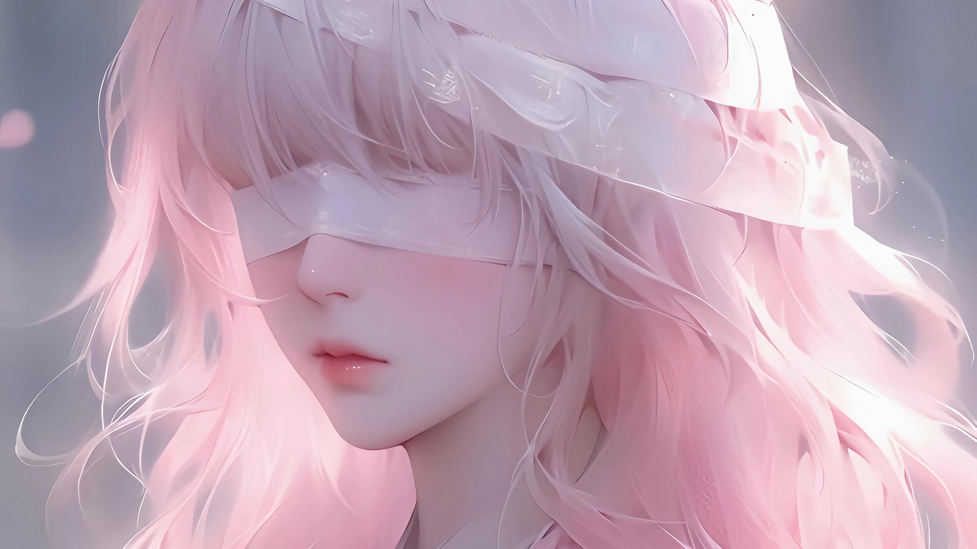 ['粉色长发 蒙眼少女 唯美高清 动漫壁纸']