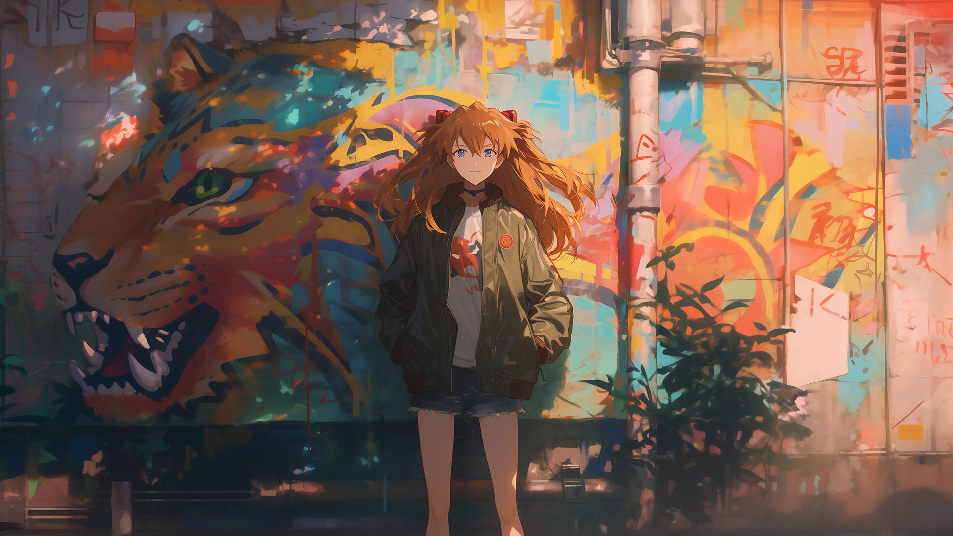 ['明日香 涂鸦 老虎 4K动漫壁纸']