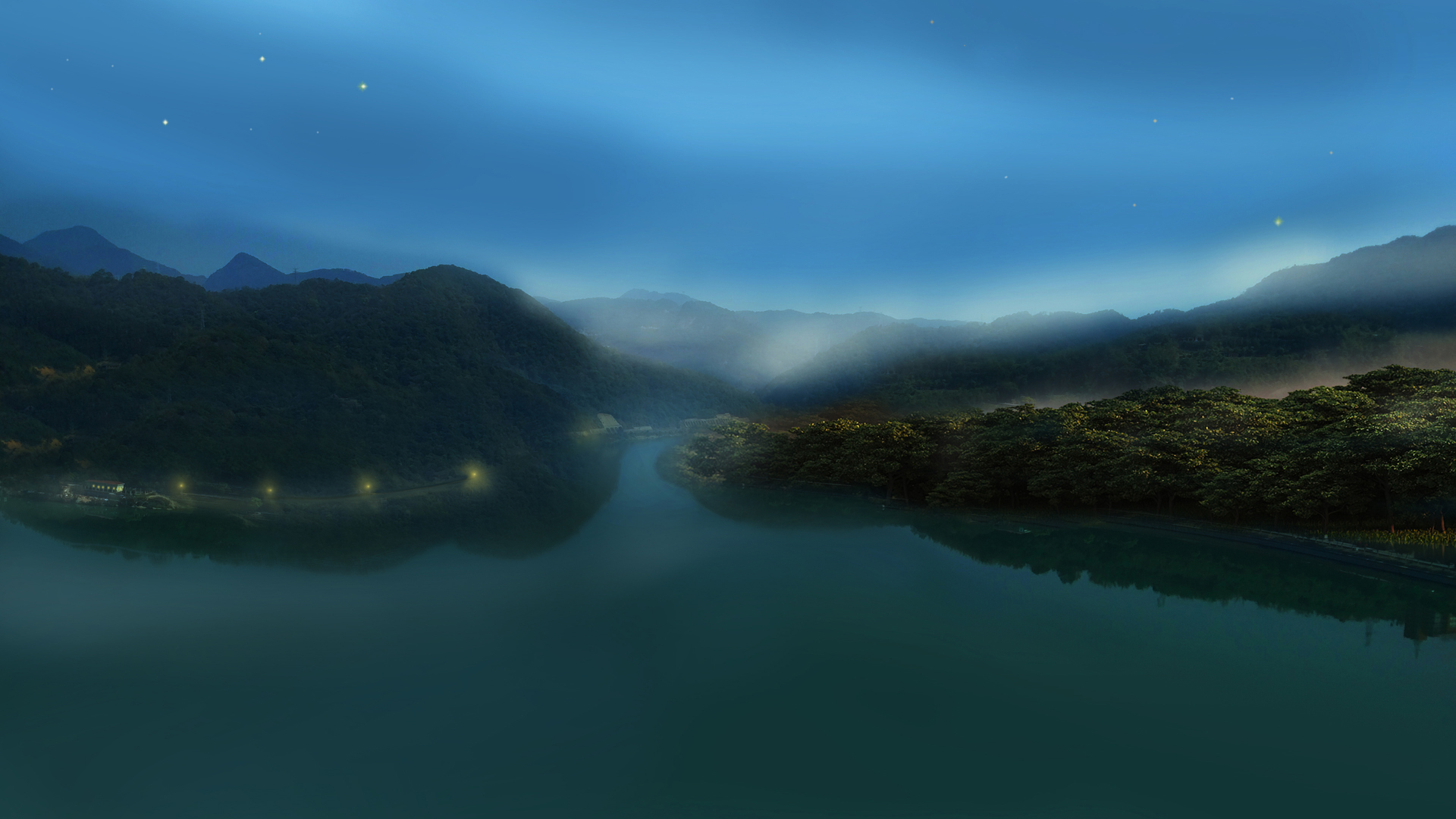 ['山水风景壁纸 夜空 河流 高清']