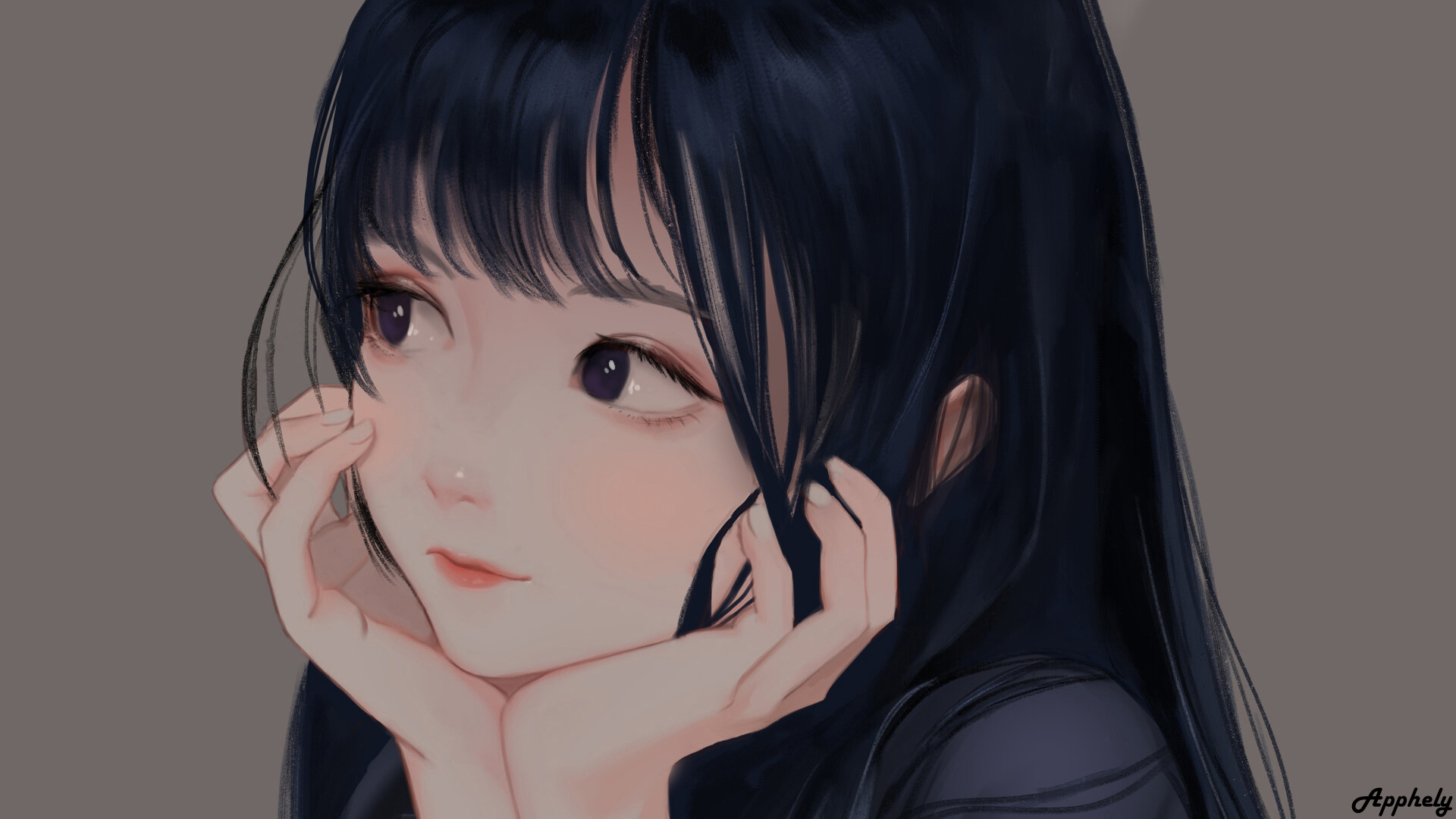['动漫可爱小女孩脸红思考高清壁纸']