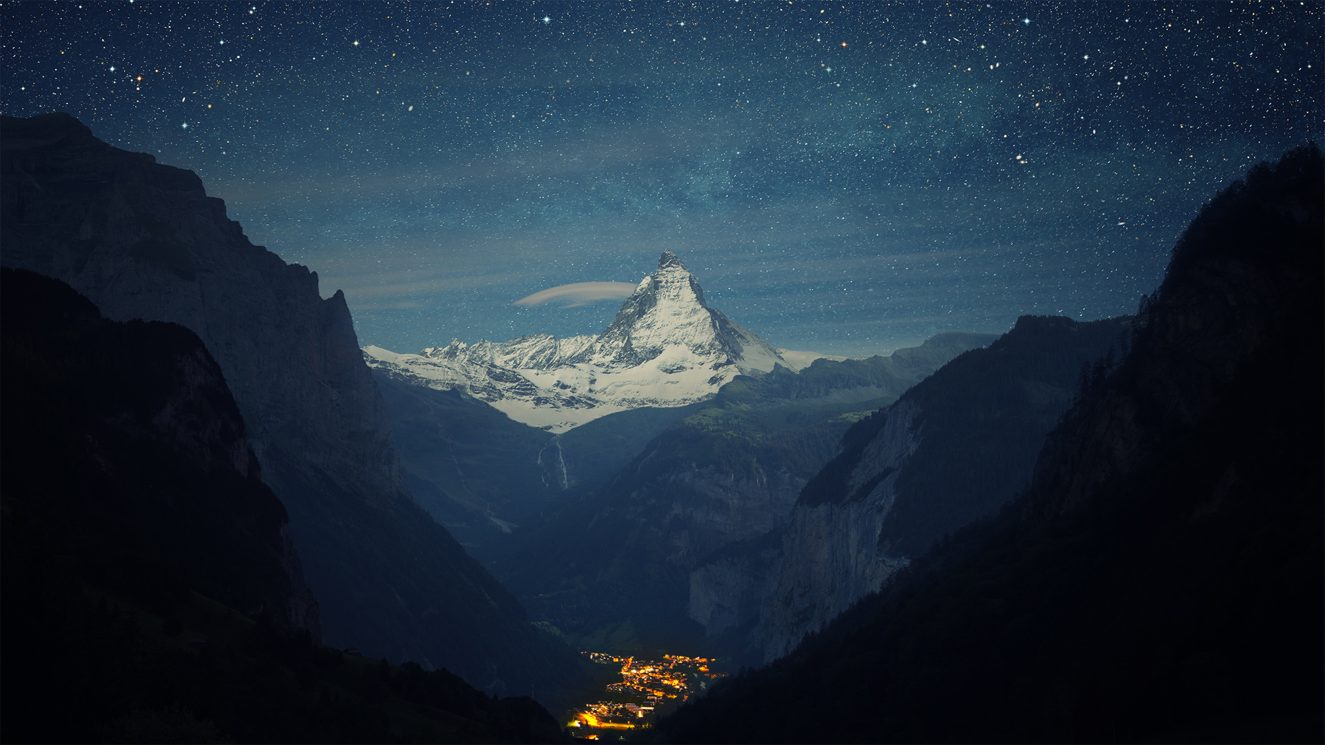 ['瑞士阿尔卑斯山 劳特布龙嫩山谷 星空 自然风光 高清风景壁纸']