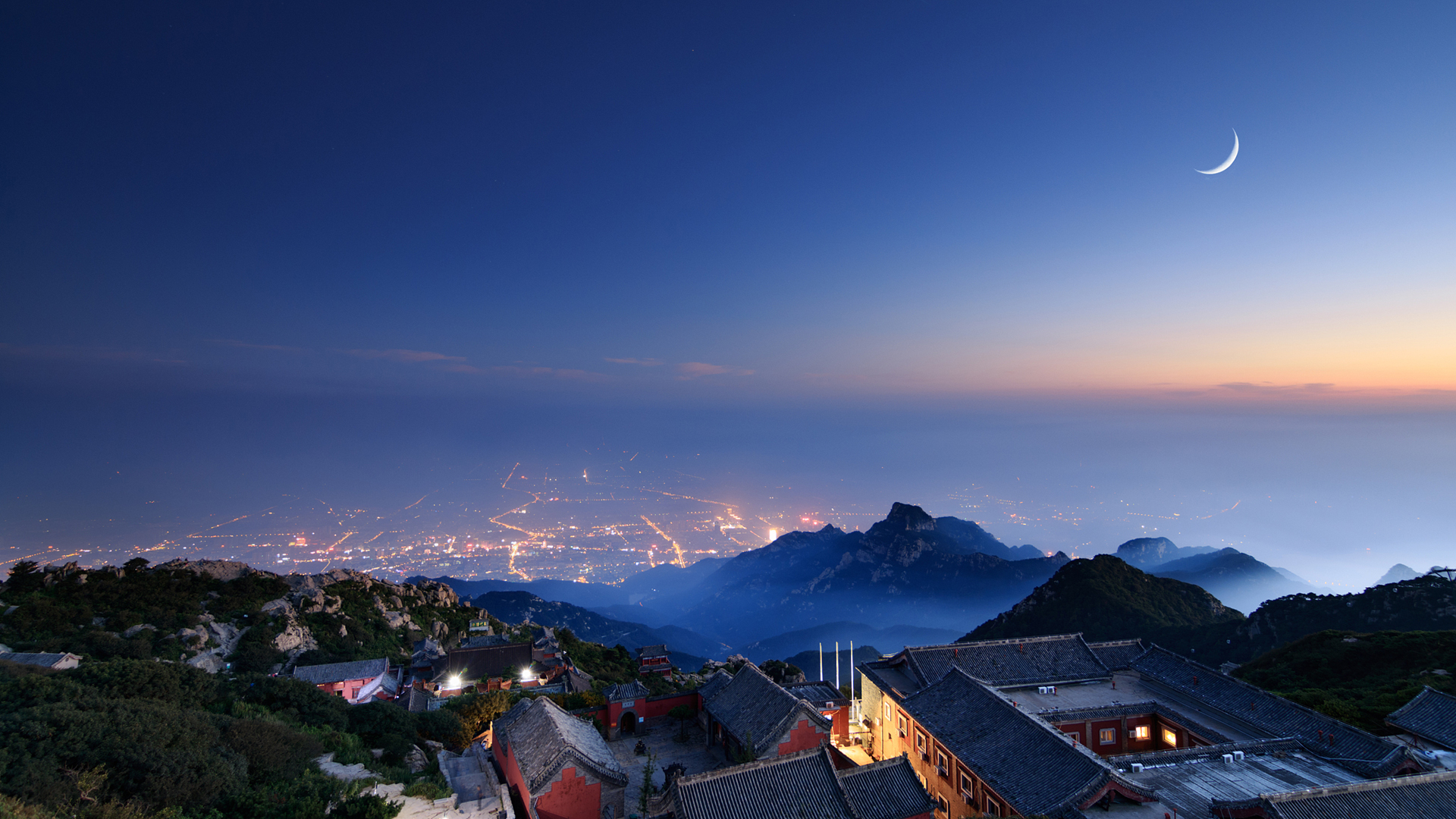 ['夜景 月亮 天空 山水 高清风景壁纸']