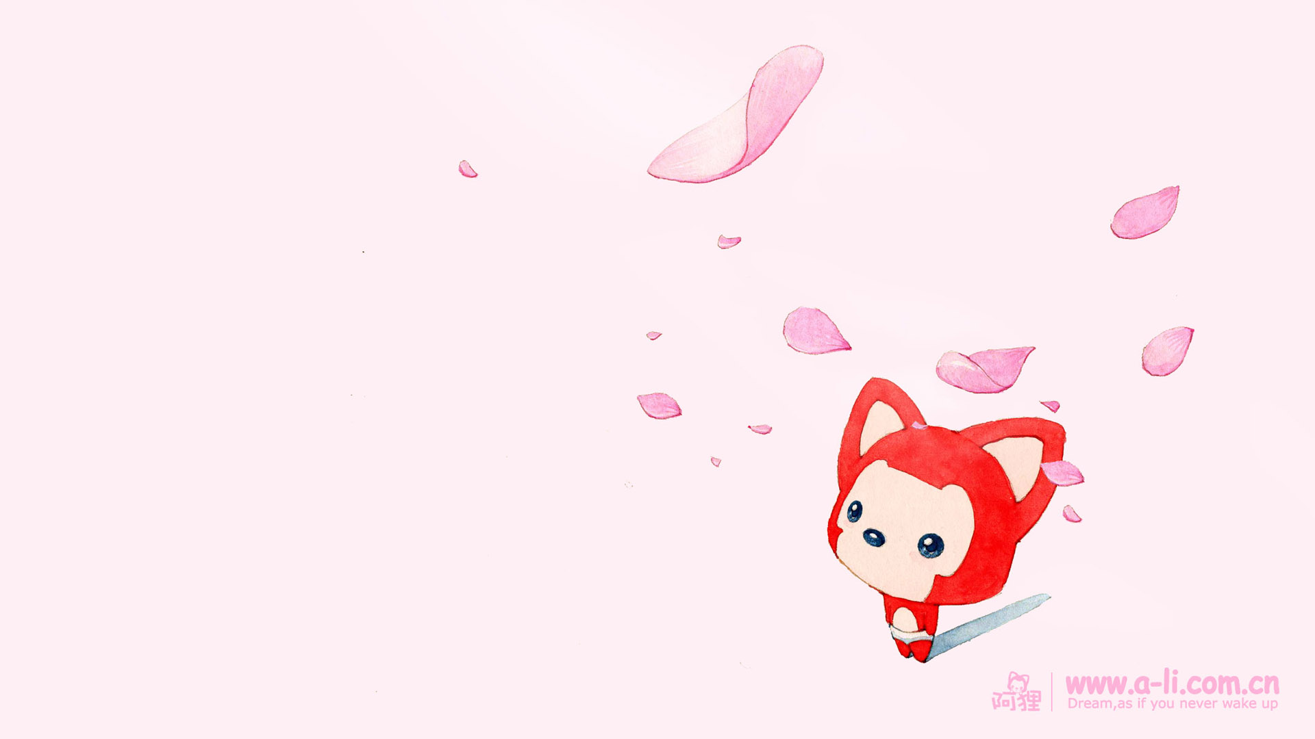['阿狸 飘落花瓣 唯美动漫桌面壁纸']